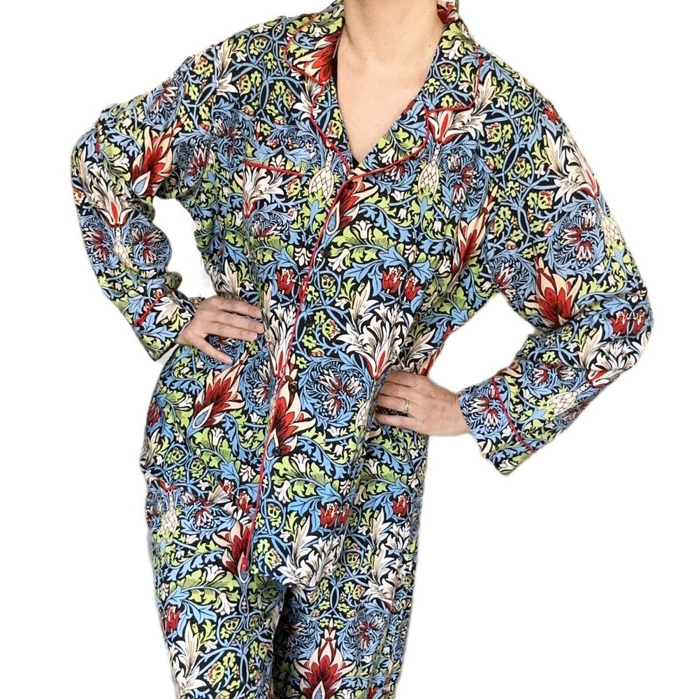 pajama set women Blue Floral Black Size 2X Shirt And Pants